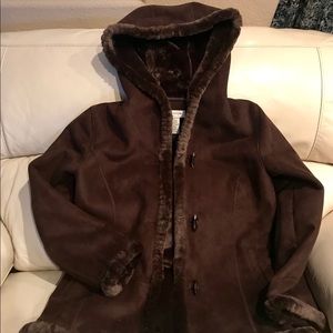 Jones New York Faux Fur Trim Coat